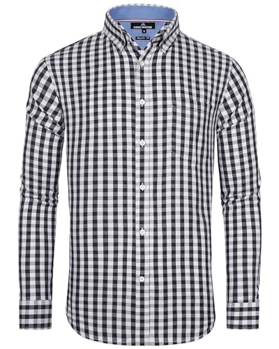 J.VER Herren Hemd Bügelfrei Karohemd Button Down Trachtenhemden Herren Sommerhemd Casual Modische Carnival Langarm Shirt,Schwarz Weiß,4XL von J.VER