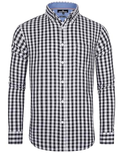 J.VER Trachtenhemd Herren Hemd Oktoberfest Freizeithemd Baumwolle Plaid Hemden Normal Fit Weich Langarmshirt Männer Oberhemd mit Tasche,Schwarz Weiß,L von J.VER