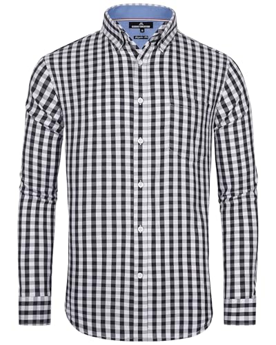 J.VER Herren Hemd Bügelfrei Karohemd Button Down Trachtenhemden Herren Sommerhemd Casual Modische Carnival Langarm Shirt,Schwarz Weiß,M von J.VER