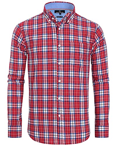 J.VER Karohemd Bier Herren Hemd Oktoberfest Freizeithemd Baumwolle Plaid Hemd Normal Fit Weich Langarmshirt Männer Oberhemd mit Tasche,Rot Weiß Blau,3XL von J.VER