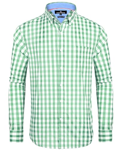 J.VER Karohemd Button Down Oktoberfest Shirt Regular Fit Freizeithemden Faltenfrei Businesshemd Langarm Täglichen Formelle Trachtenhemd,Grün Weiß,XXL von J.VER