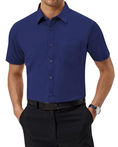 J.VER Kurzarmhemd Herren Arbeitshemd Herren Regular Fit Tshirt Angenehmes Oberteil Businesshemden Flex Anzughemd für Festlich Urlaub Party Fete Gala,Dunkelblau,XL von J.VER