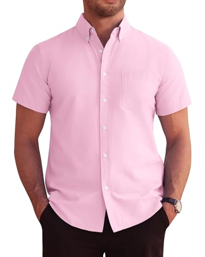 J.VER Kurzarmhemd Herren Business Oberteile Regular Fit Herrenhemd Basic Büro Oxford Shirts Männer Freund Straße Hemden Herren,Rosa,S von J.VER