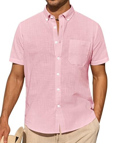 J.VER Kurzarmhemd Herren Hemd Men's Casual Shirts Sommerhemd Freizeithemd Regular Fit Men Business Shirt,Rosa,M von J.VER