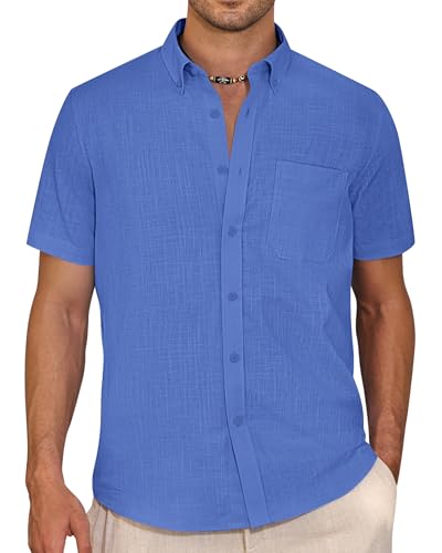 J.VER Kurzarmhemd Herren Hemd Men's Casual Shirts Sommerhemd Freizeithemd Regular Fit Men Business Shirt,Saphirblau,3XL von J.VER