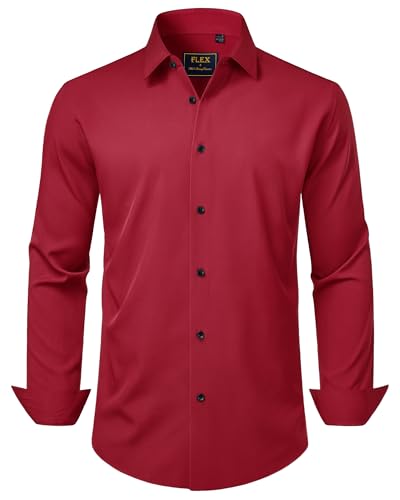 J.VER Herrenhemd Langarm Regular Fit Hemd mit Stretch Männer Faltenfrei Arbeitshemd Kellner Anzugshemd,Bordeaux,S von J.VER