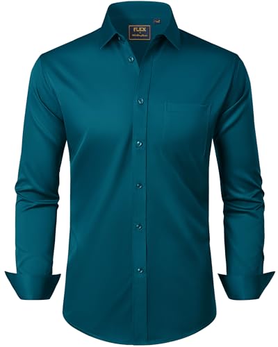 J.VER Herrenhemden Langarm Bügelfrei Türkis Stretch Männer Hemden Comfort Fit Businesshemd Einfarbig Hochzeit Outfit Herren,3XL von J.VER