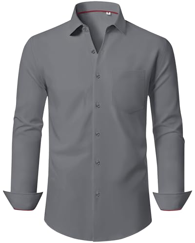 J.VER Langarmshirt Herren Hemden Elegantes Hemd Stretch Freizeithemd Regular Fit Business Hemdherren für Hochzeit und Abendessen Dunkelgrau von J.VER