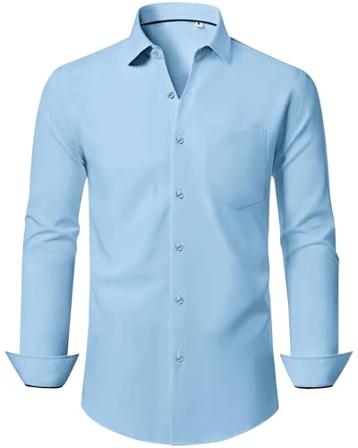 J.VER Langarmshirt Mode für Herren Freizeit Business Hemden Männer Bügelfrei Mode Elegant Oberteil Button Down Unifarben AnzugHemd Hellblau von J.VER