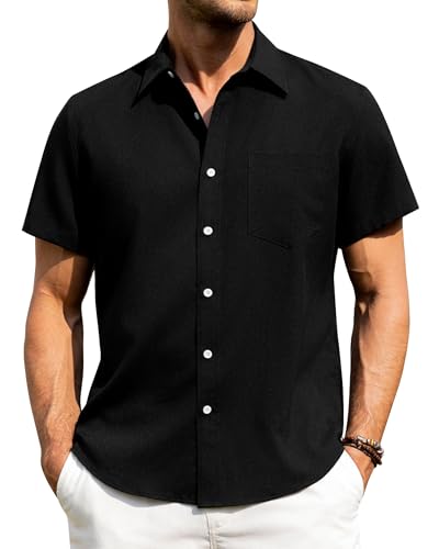 J.VER Leinen Hemden Herren Regular Fit Atmungsaktiv Bügelleicht Freizeithemden Kurzarm für Sommer Strandshirt Urlaub,Schwarz,M J.VER Leinen Hemden Herren Regular Fit Atmungsaktiv Bügelleicht Freizeithemden Kurzarm für Sommer Strandshirt Urlaub,Schwarz,M von J.VER