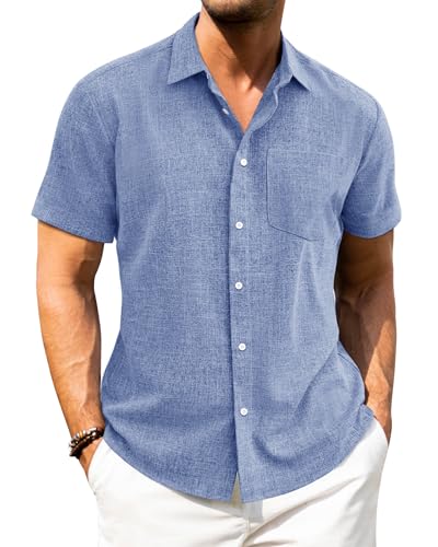 J.VER Leinenhemd Herren Kruzarm Freizeithemden Regular Fit Sommer Businesshemd Leinenshirt für Männer Jugendliche Kellner,Dunkelblau,XXL von J.VER