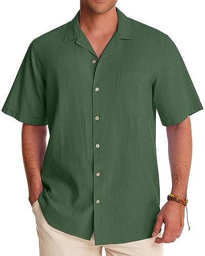 J.VER Leinenhemd Herren Kurzarm Sommerhemd Herren Linen Shirts Herren Bügelfrei Strandhemd Einkaufen Gaststätten Hemden für Berufspendler,Grün,M J.VER Leinenhemd Herren Kurzarm Sommerhemd Herren Linen Shirts Herren Bügelfrei Strandhemd Einkaufen Gaststätten Hemden für Berufspendler,Grün,M von J.VER
