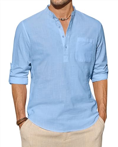 J.VER Leinenhemd Herren Langarm Freizeithemd Henley Sommerhemd Herren Hemd Regular Fit Men Shirts,Hellblau,6XL J.VER Leinenhemd Herren Langarm Freizeithemd Henley Sommerhemd Herren Hemd Regular Fit Men Shirts,Hellblau,6XL von J.VER
