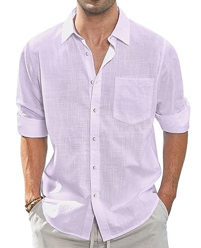 J.VER Leinenhemd Herren Lila Sommerhemd Button Down Freizeithemd Hemd Männer Langarm Regular Fit Oberhemden,Lila,M von J.VER