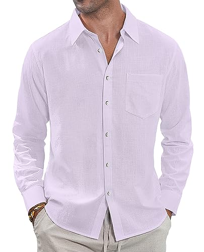 J.VER Leinenhemd Herren Lila Sommerhemd Button Down Freizeithemd Hemd Herren Langarm Regular Fit Oberhemden Herren,Lila,XL von J.VER