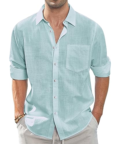 J.VER Leinenhemd Herren Regular Fit Leinenshirt Freizeithemd Sommer Businesshemd Casual Langarm Shirt,Graugrün,M von J.VER