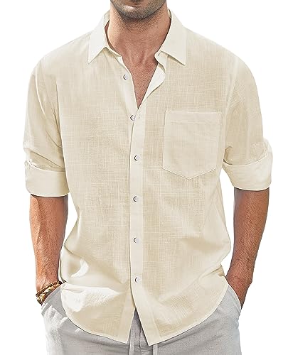 J.VER Leinenhemd Herren Regular Fit Leinenshirt Freizeithemd Sommer Businesshemd Casual Regular Fit Shirt,Beige,3XL von J.VER