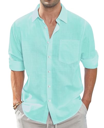 J.VER Leinenhemd Herren Regular Fit Leinenshirt Freizeithemd Sommer Businesshemd Casual Regular Fit Shirt,Mintgrün,3XL von J.VER