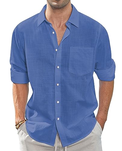 J.VER Leinenhemd Herren Saphirblau Sommerhemd Button Down Freizeithemd Hemd Herren Langarm Regular Fit Oberhemden Herren,Saphirblau,4XL von J.VER