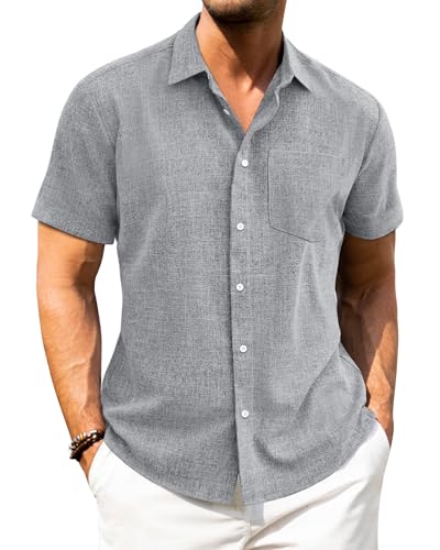 J.VER Leinenhemd Herren Sommerhemd Kurzarm Lässig Atmungsaktiv Hemd Button Down Businesshemd für Formelle Arzt Designer,Grau,M von J.VER