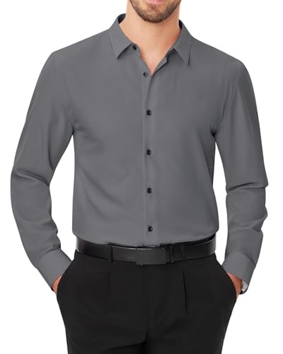J.VER Männer Hemd Lässige Langarmshirt Modern Fit Stretch Businesshemd Urlaub Club Freizeithemd Studenten Oberteile Shirt,Dunkelgrau,2XL von J.VER
