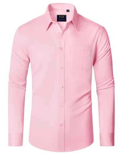 J.VER Male Hemd Langärmeliges Rosa Modern Fit Freizeithemd Businesshemd Unifarben Elastisches Business Shirt mit Tasche 2XL von J.VER
