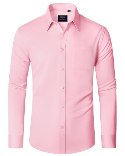 J.VER Male Hemd Langärmeliges Rosa Modern Fit Freizeithemd Businesshemd Unifarben Elastisches Business Shirt mit Tasche 3XL von J.VER