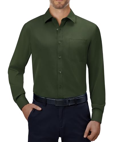 J.VER Business Hemd Herren Langarm Slim Fit Stretch Knitterfrei Elegant Gästehemd mit Elasthananteil,Armeegrün,2XL von J.VER
