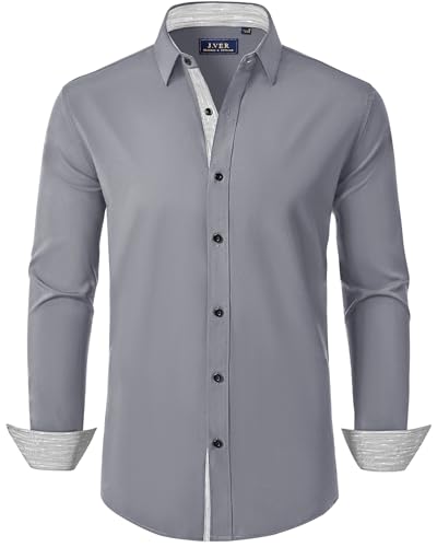 J.VER Langarmhemd Bügelfrei Slim Fit Oberhemd Kontrastärmel Stretch Stoff für Männer bei Festen und Abendevents,Dunkelgrau,4XL von J.VER