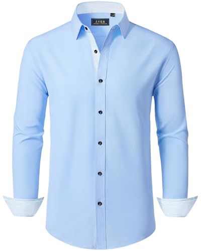 J.VER Hemd Herren Regular Fit Businesshemd Freizeit Langarmhemd Männer Knopfleiste Hemden Bügelleichtes Elastiscer Shirt,Hellblau,L von J.VER
