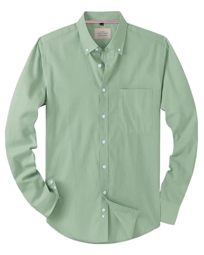 J.VER Oxford Herren Hemd Bügelfrei Regular Fit HerrenHemden Langarm Casual Oberhemd aus Baumwolle Button Down Hemden Faltenfrei Freizeithemd mit Tasche,Bohne Grün,XXL von J.VER
