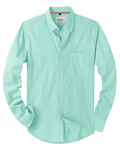 J.VER Oxford Herren Hemd Bügelfrei Regular Fit Hemd Langarm Casual Hemd aus Oxford Button Down Hemd Faltenfrei Freizeithemd mit Tasche,Grün,XXL von J.VER