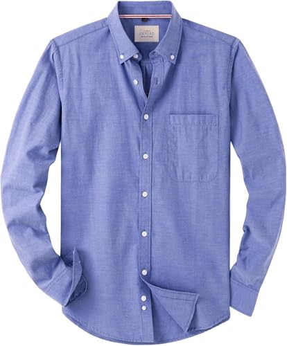 J.VER Oxford Herren Hemd Bügelfrei Regular Fit HerrenHemden Langarm Casual Oberhemd aus Baumwolle Button Down Hemden Faltenfrei Freizeithemd mit Tasche,Blau,4XL von J.VER