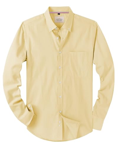 J.VER Oxford Herren Hemd Bügelfrei Regular Fit HerrenHemden Langarm Casual Oberhemd aus Baumwolle Button Down Hemden Faltenfrei Freizeithemd mit Tasche,Gelb,L von J.VER