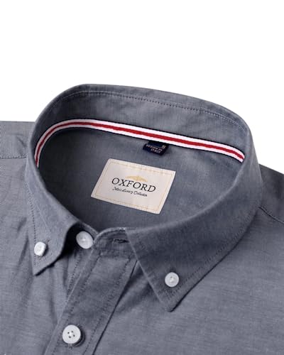 J.VER Oxford Herren Hemd Bügelfrei Regular Fit Hemd Langarm Casual Hemd aus Oxford Button down Hemd Faltenfrei Freizeithemd mit Tasche,Grau,XXL von J.VER