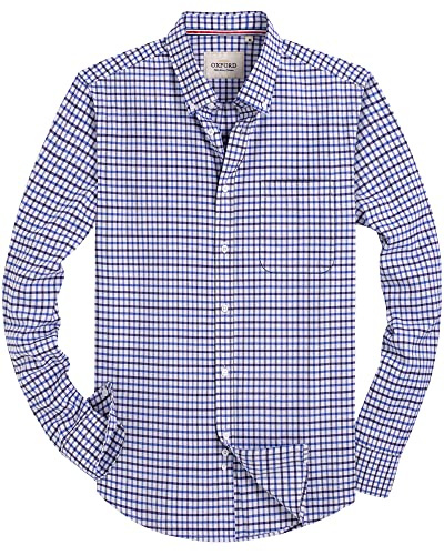 J.VER Oxford Herren Hemd Regular Fit Hemd Langarm Bügelleicht Casual Hemd aus Oxford Button Down Hemd Freizeithemd mit Tasche,Kariert Blau Grau,L von J.VER