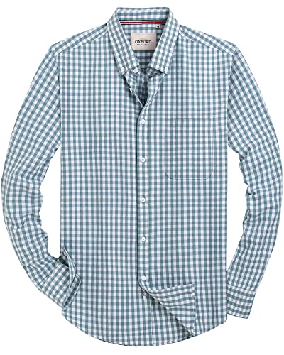 J.VER Oxford Herren Hemd Regular Fit Hemd Langarm Bügelleicht Casual Hemd aus Oxford Button Down Hemd Freizeithemd mit Tasche,Kariert Grün,L von J.VER