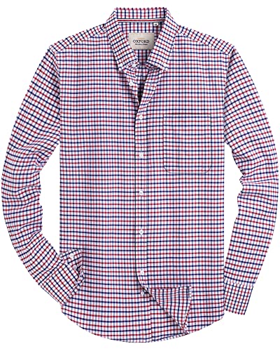 J.VER Oxford Herren Hemd Regular Fit Hemd Langarm Bügelleicht Casual Hemd aus Oxford Button Down Hemd Freizeithemd mit Tasche,Kariert Rot Blau,S von J.VER