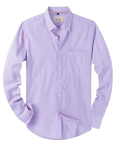 J.VER Oxford Herren Hemd Regular Fit Hemd Langarm Bügelleicht Casual Hemd aus Oxford Button Down Hemd Freizeithemd mit Tasche,Lavendel,3XL von J.VER