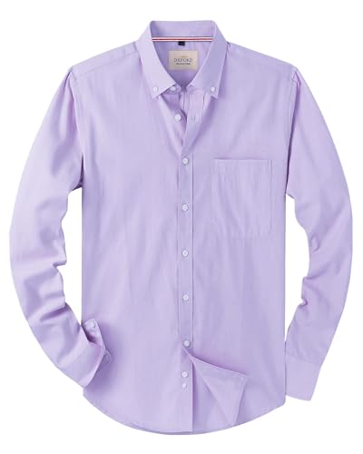 J.VER Oxford Herren Hemd Bügelfrei Regular Fit HerrenHemden Langarm Casual Oberhemd aus Baumwolle Button Down Hemden Faltenfrei Freizeithemd mit Tasche,Lavendel,3XL von J.VER