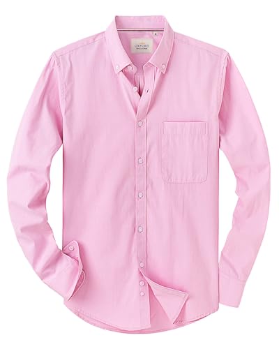 J.VER Oxford Herren Hemd Bügelfrei Regular Fit HerrenHemden Langarm Casual Oberhemd aus Baumwolle Button Down Hemden Faltenfrei Freizeithemd mit Tasche,Rosa,4XL von J.VER