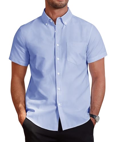 J.VER Hemden Herren Kurzarm Sommerhemd Freizeithemd Kurzarmhemd Modische Herrenhemden Bügelfrei Shirt Strandhemd Casual Oberteil,Hellblau,M von J.VER