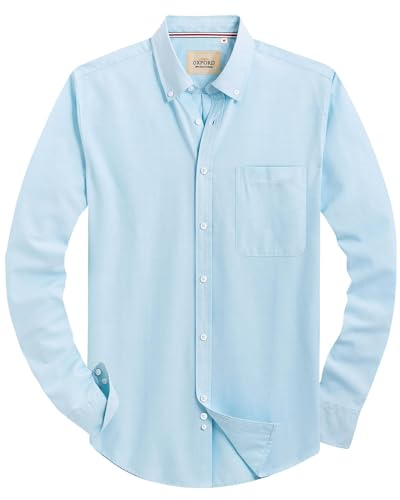 J.VER Oxford Herren Hemd Regular Fit Langarmhemd Bügelleicht Casual Hemden aus Baumwolle Button Down Freizeithemd mit Tasche,Aquamarin,XL von J.VER