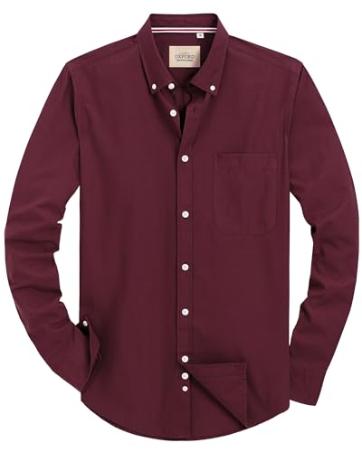 J.VER Oxford Herren Hemd Bügelfrei Regular Fit Hemd Langarm Casual Hemd aus Oxford Button Down Hemd Faltenfrei Freizeithemd mit Tasche,Burgunderrot,L J.VER Oxford Herren Hemd Bügelfrei Regular Fit Hemd Langarm Casual Hemd aus Oxford Button Down Hemd Faltenfrei Freizeithemd mit Tasche,Burgunderrot,L von J.VER