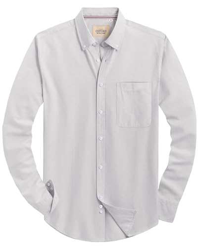 J.VER Oxford Herren Hemd Regular Fit Langarmhemd Bügelleicht Casual Hemden aus Baumwolle Button Down Freizeithemd mit Tasche,Khakigrau,4XL von J.VER
