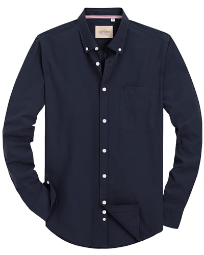 J.VER Herren Business Hemd Langarm Comfort fit Bügelfrei Regular Fit Langarmhemd Casual Hemden aus Baumwolle Button Down Freizeithemd mit Tasche,Navyblau,4XL von J.VER
