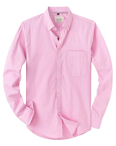 J.VER Oxford Herren Hemd Regular Fit Hemd Langarm Bügelleicht Casual Hemd aus Oxford Button Down Hemd Freizeithemd mit Tasche,Rosa,M von J.VER