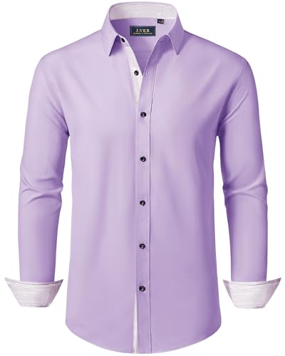 J.VER Regular Fit Hemden mit Einzigartigen Mustern Wrinkle Free Basic Langarmshirt Leicht Casual Formelle Bügelfrei Oberhemd für Männer,Lila,M von J.VER