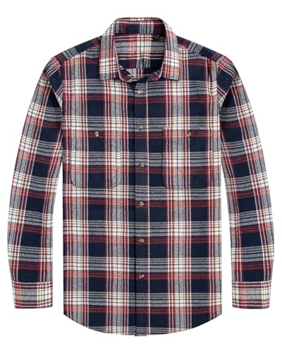 J.VER Herren-Flanellhemd, kariert, langärmelig, normale Passform, lässig, Button-Down-Shirt, Marineblau/Rot P, Mittel von J.VER