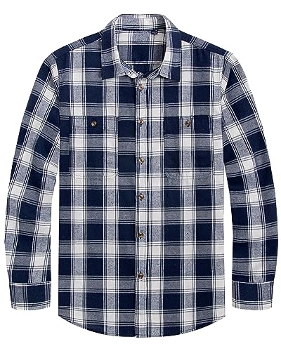 J.VER Herren-Flanellhemd, kariert, langärmelig, normale Passform, lässig, Button-Down-Shirt, Marineblau/Weiß, Klein von J.VER